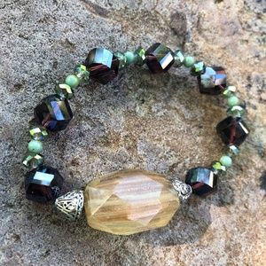 One of a Kind Chrystal Beaded Bracelet,Topaz, Greens & Purple